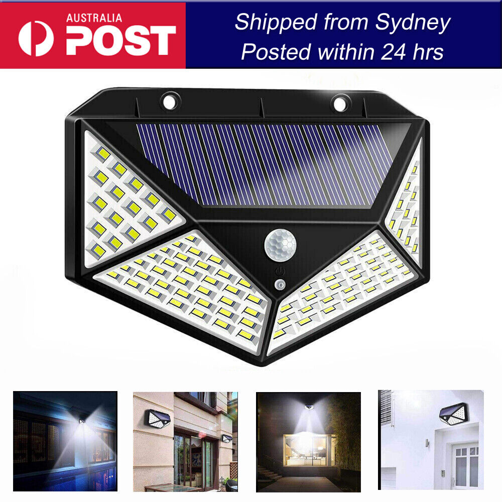 100 LED PIR Motion Sensor Solar Powered Light Wall Lights 3 Lighting Modes