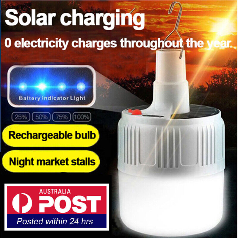 Solar Hanging Light Bulb DC Rechargeable Camping Outdoor Fishing Hiking Emergenc