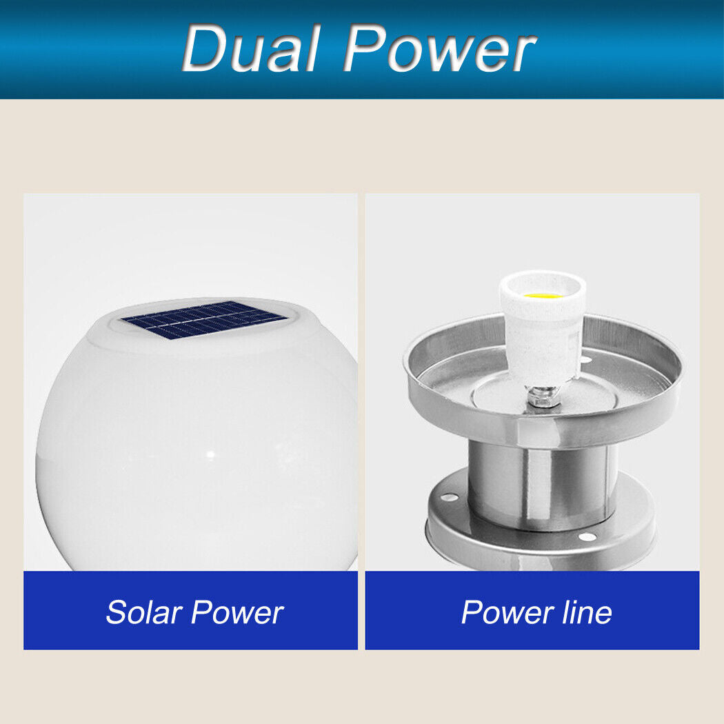 30cm solar bollard light with globe diffuser — Spherical Pillar Light Lantern Ball shape