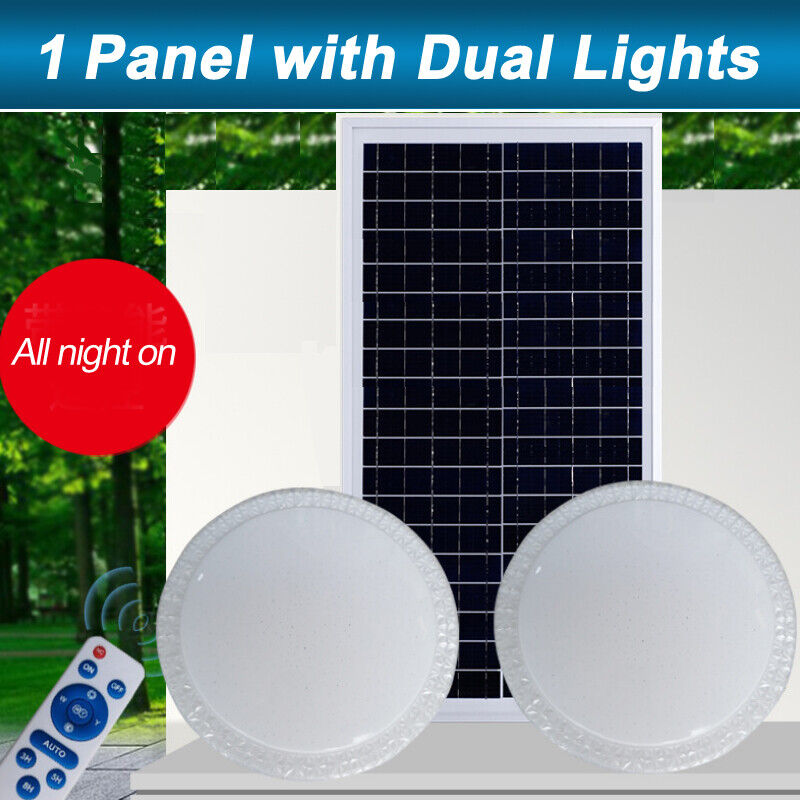 30/60W Solar Ceiling Light All Night Light Sensor or Remote Control Single Dual
