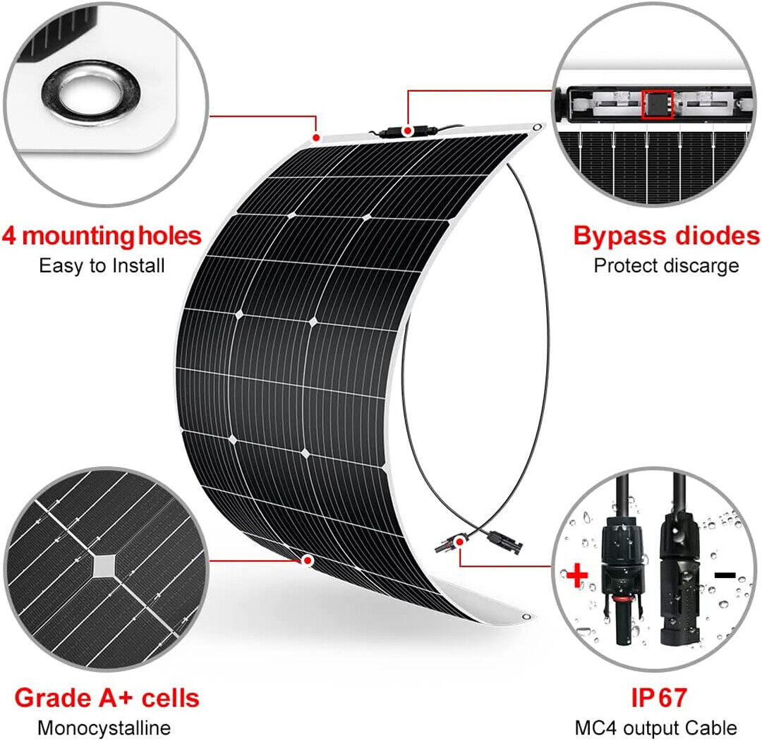 100W 12V Flexible Solar Panel Monocrystalline 12V Battery Caravan Boat Camper