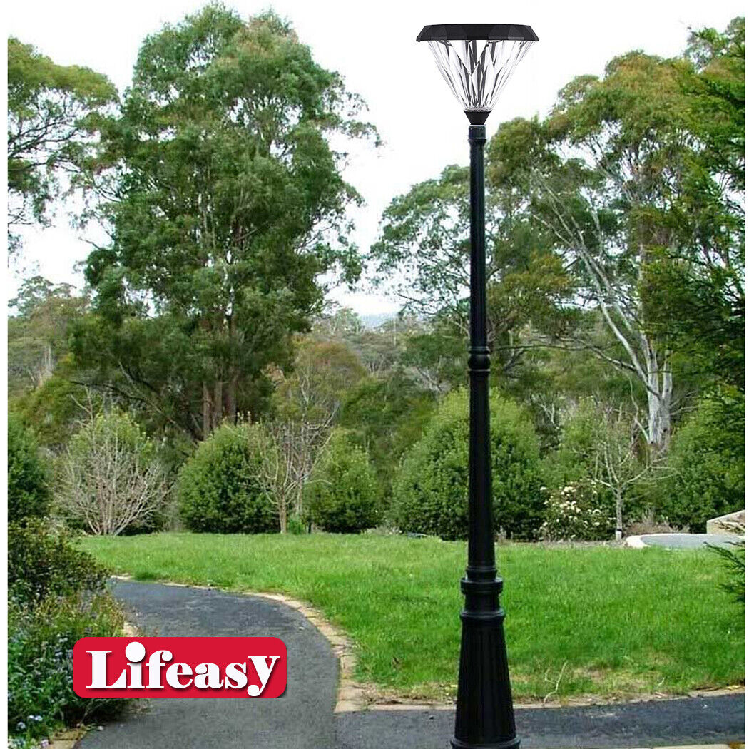 Solar Post Light Solar Pila Street Lamp Lantern Round Flat Top Yard Lawn Walkway