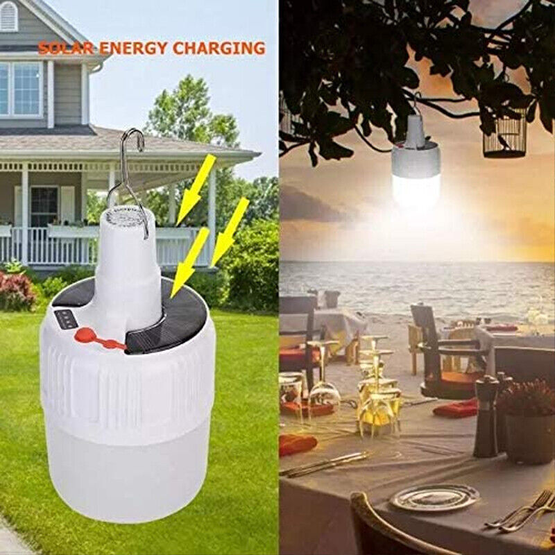 Solar Hanging Light Bulb DC Rechargeable Camping Outdoor Fishing Hiking Emergenc