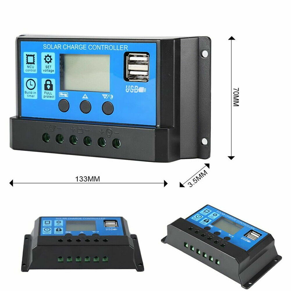 Solar Panel Charge Controller Regulator 12V/24V auto dual USB 30A/20 Battery PWM