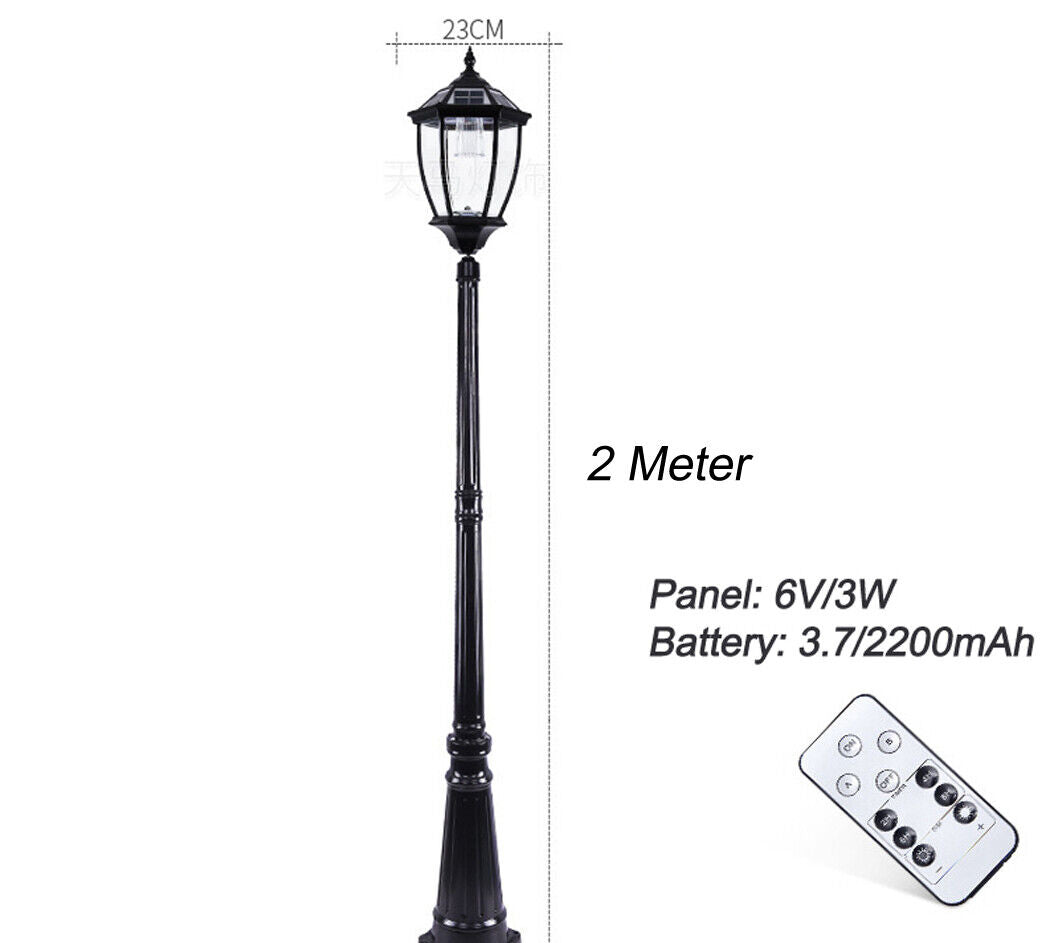 Victorian Solar Post Light - Black Lamp Post Antique Lantern with Clear Glass Clear Glass Lights Yard Lawn Walkway