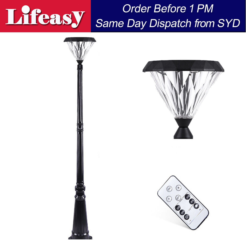Solar Post Light Solar Pila Street Lamp Lantern Round Flat Top Yard Lawn Walkway