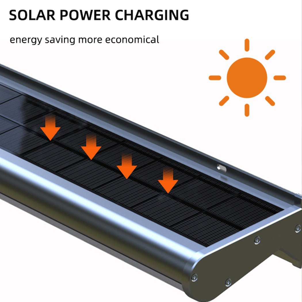 Solar-powered LED light fixture mounted above a real estate for-sale billboard, actively charging under sunlight. The integrated solar panel absorbs energy for nighttime illumination, offering an energy-saving and economical solution for outdoor property signage. Ideal for enhancing visibility and professionalism in real estate advertising