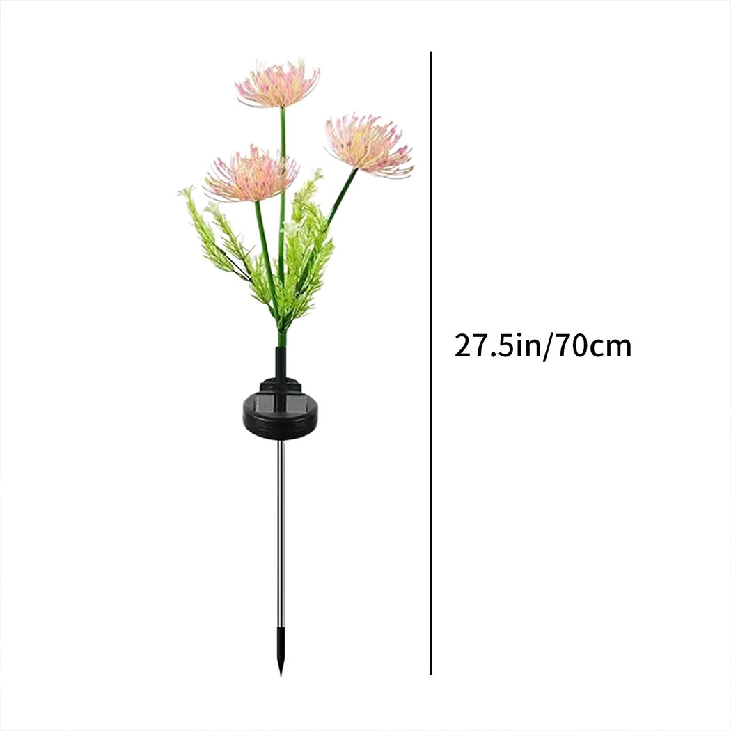Decorative solar garden light designed as a vibrant pink flower with delicate, radiating petals and fine green leaves. Mounted on slender green stems in a black base, it adds a whimsical botanical accent to outdoor spaces.