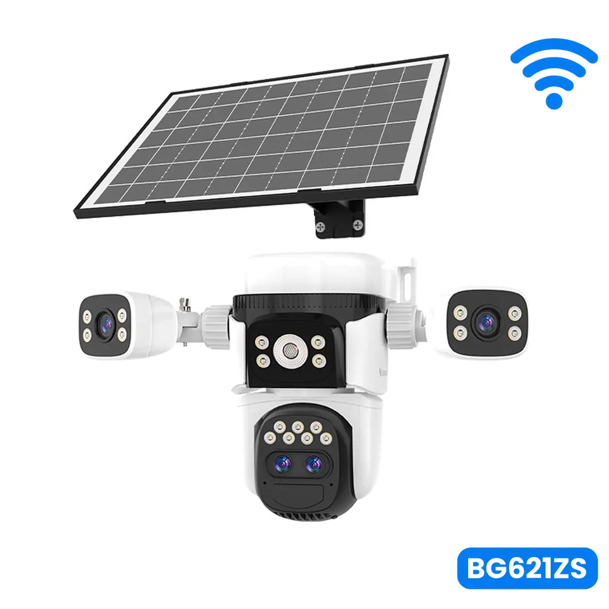 VStarcam BG621ZS solar-powered Wi-Fi security camera with solar panel and multiple camera lenses.