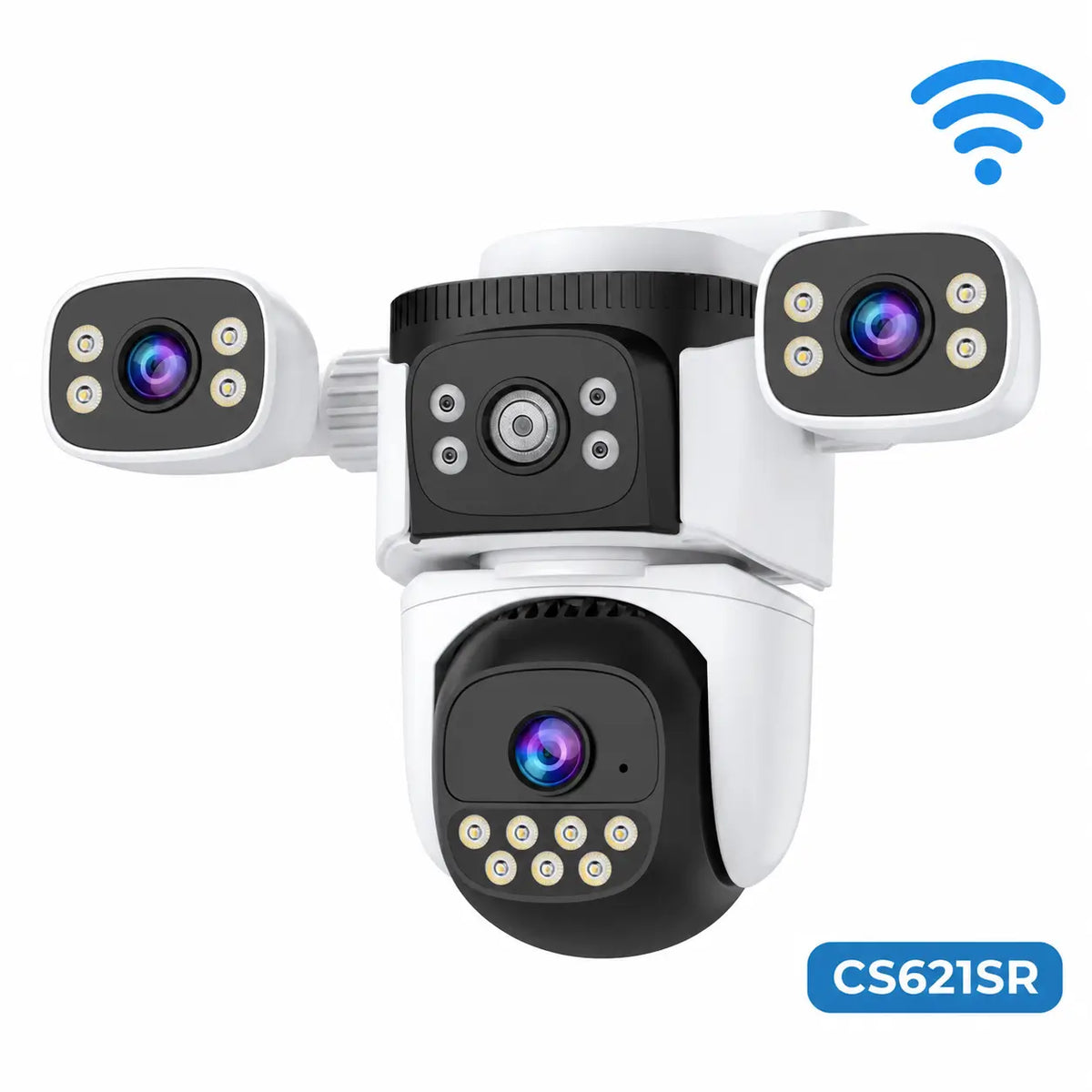 The primary hero listing image for the VStarcam CS621SR three-lens panoramic PTZ Wi-Fi security camera, showing the white and black multi-lens body layout with an overlay model tag on a clean white background.