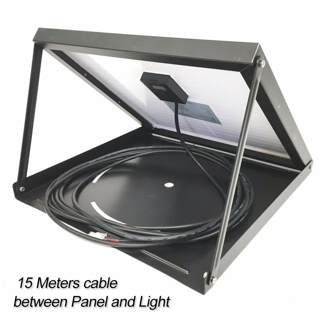 Solar panel for round skylight with durable metal frame and 15-meter cable—designed for optimal sunlight capture and flexible indoor light placement.
