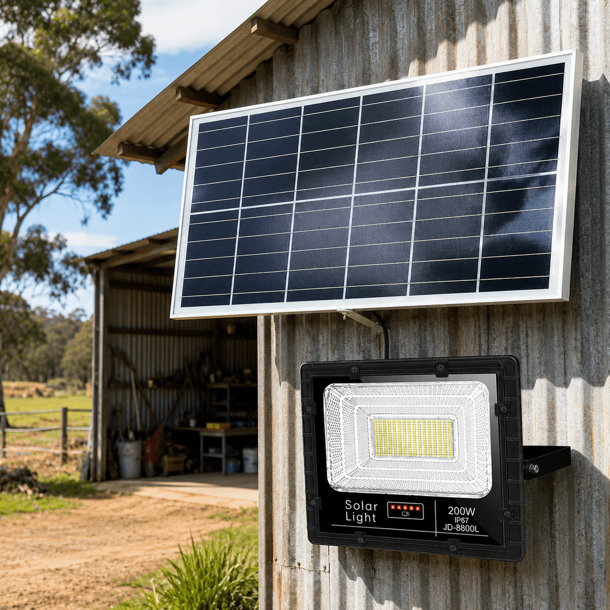200W outdoor solar security lights and solar outdoor spotlight kit. IP67 waterproof dusk till dawn solar lights floodlights.