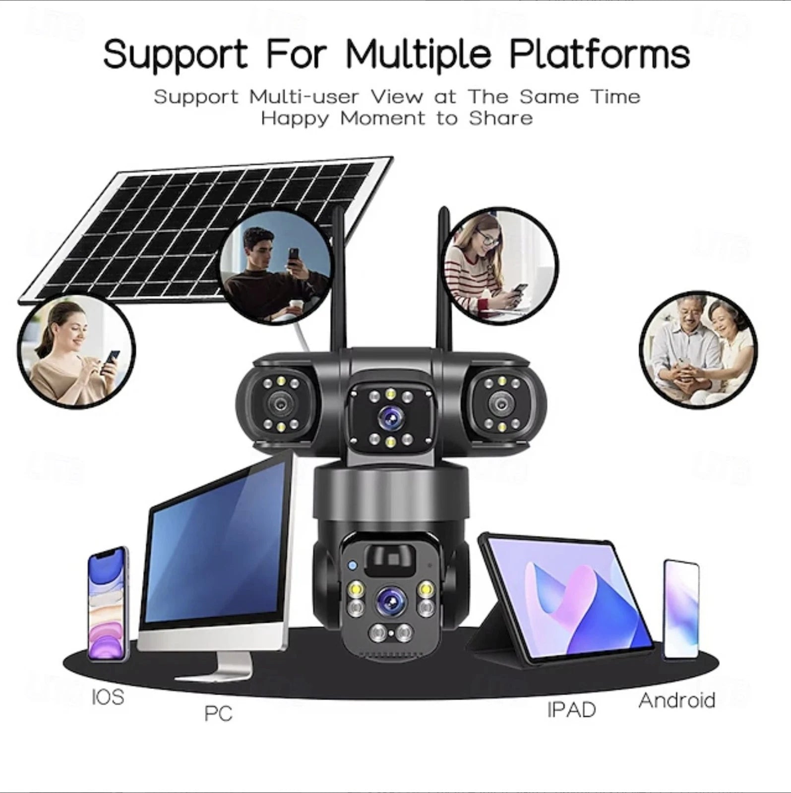 4G Solar Security Camera 6MP Triple Lens PTZ IP66 Night Vision V380Pro