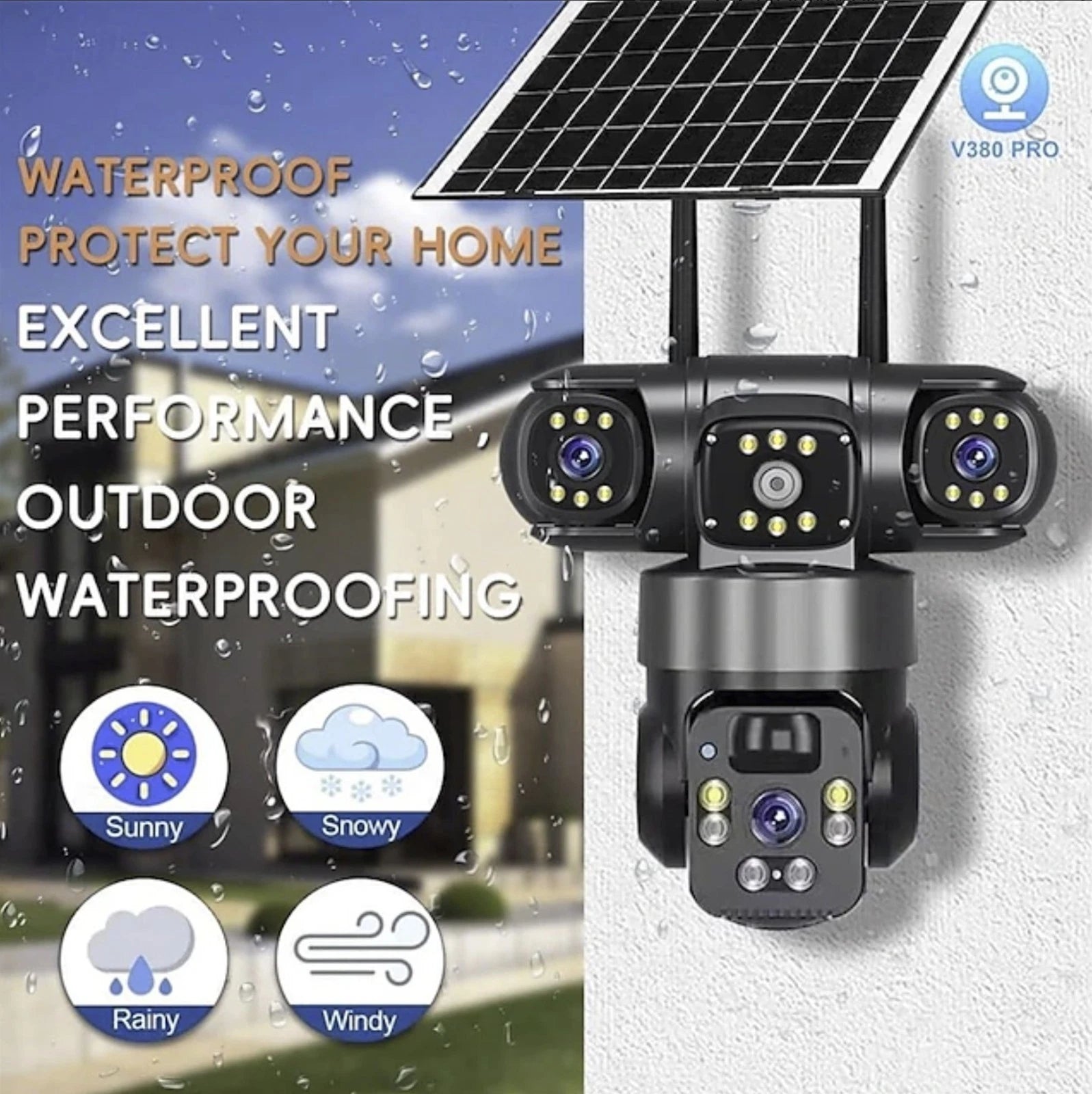 4G Solar Security Camera 6MP Triple Lens PTZ IP66 Night Vision V380Pro