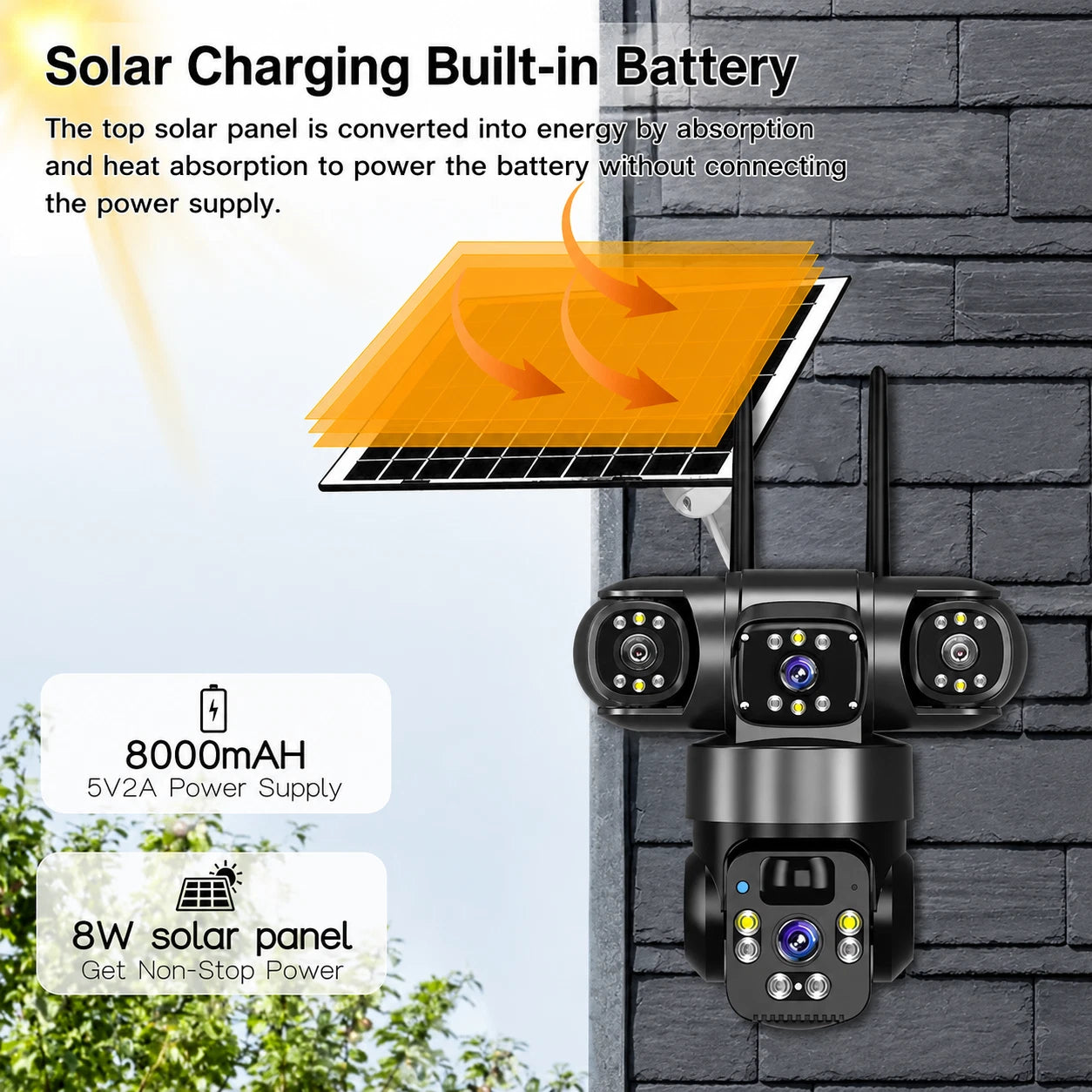 4G Solar Security Camera 6MP Triple Lens PTZ IP66 Night Vision V380Pro