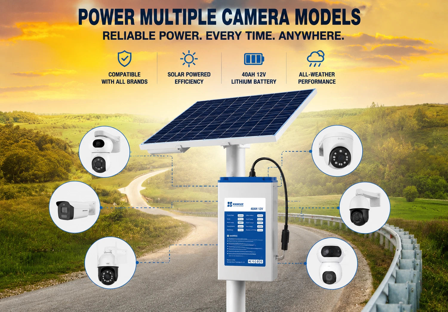 120W Solar Power System for Security Cameras 60AH Off Grid CCTV Power Kit
