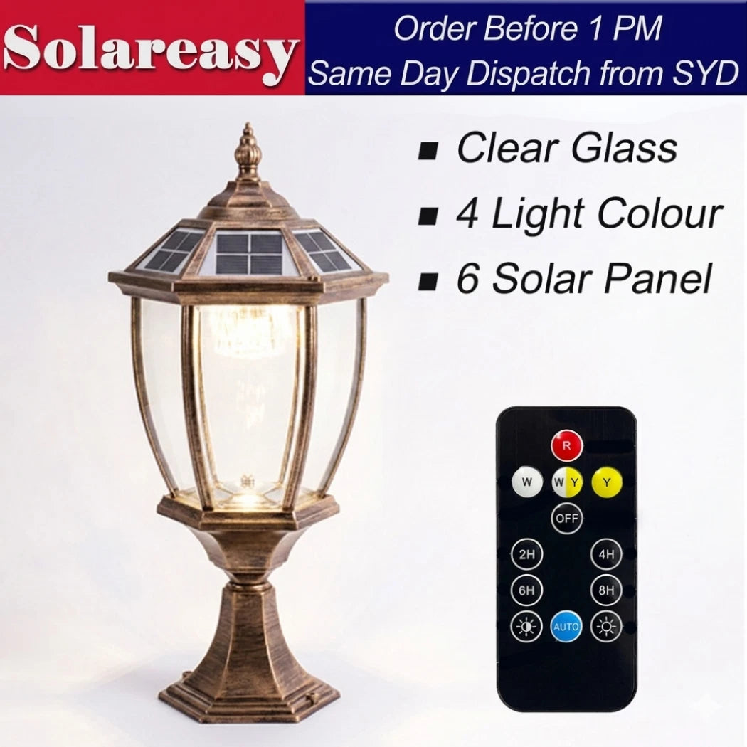 Bronze Victorian Solar Pillar Light Outdoor Garden Gate Lantern IP65 Waterproof