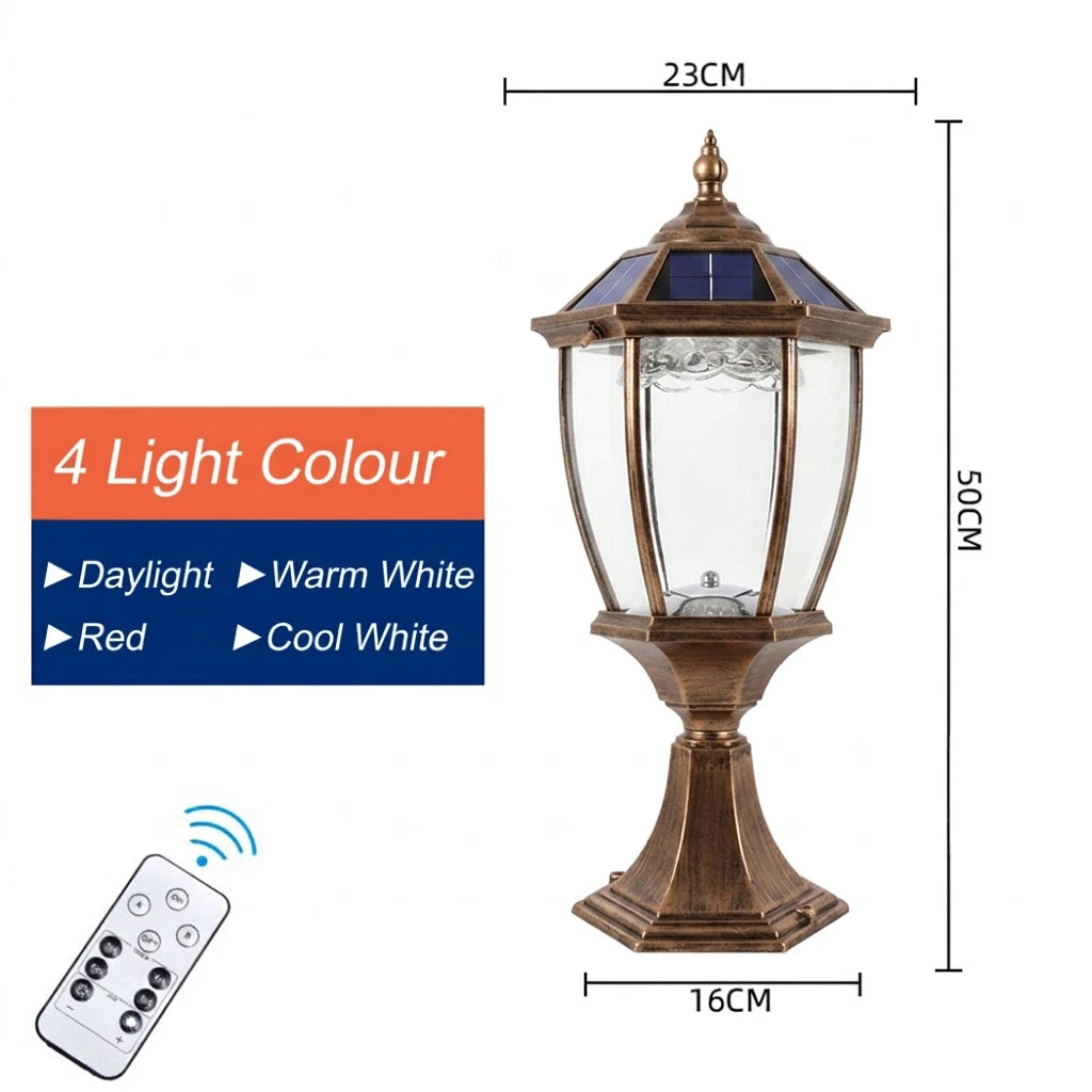 Bronze Victorian Solar Pillar Light Outdoor Garden Gate Lantern IP65 Waterproof