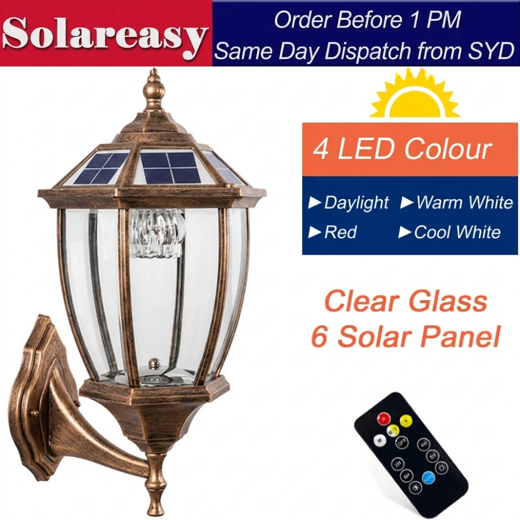 Bronze Solar Outdoor Wall Light Victorian Lantern IP65 Waterproof Garden Lamp
