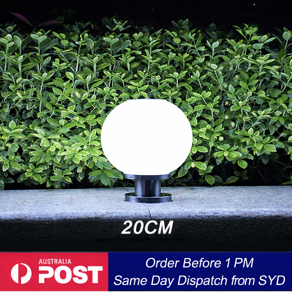 20cm solar bollard light with globe diffuser — Spherical Pillar Light Lantern Ball shape