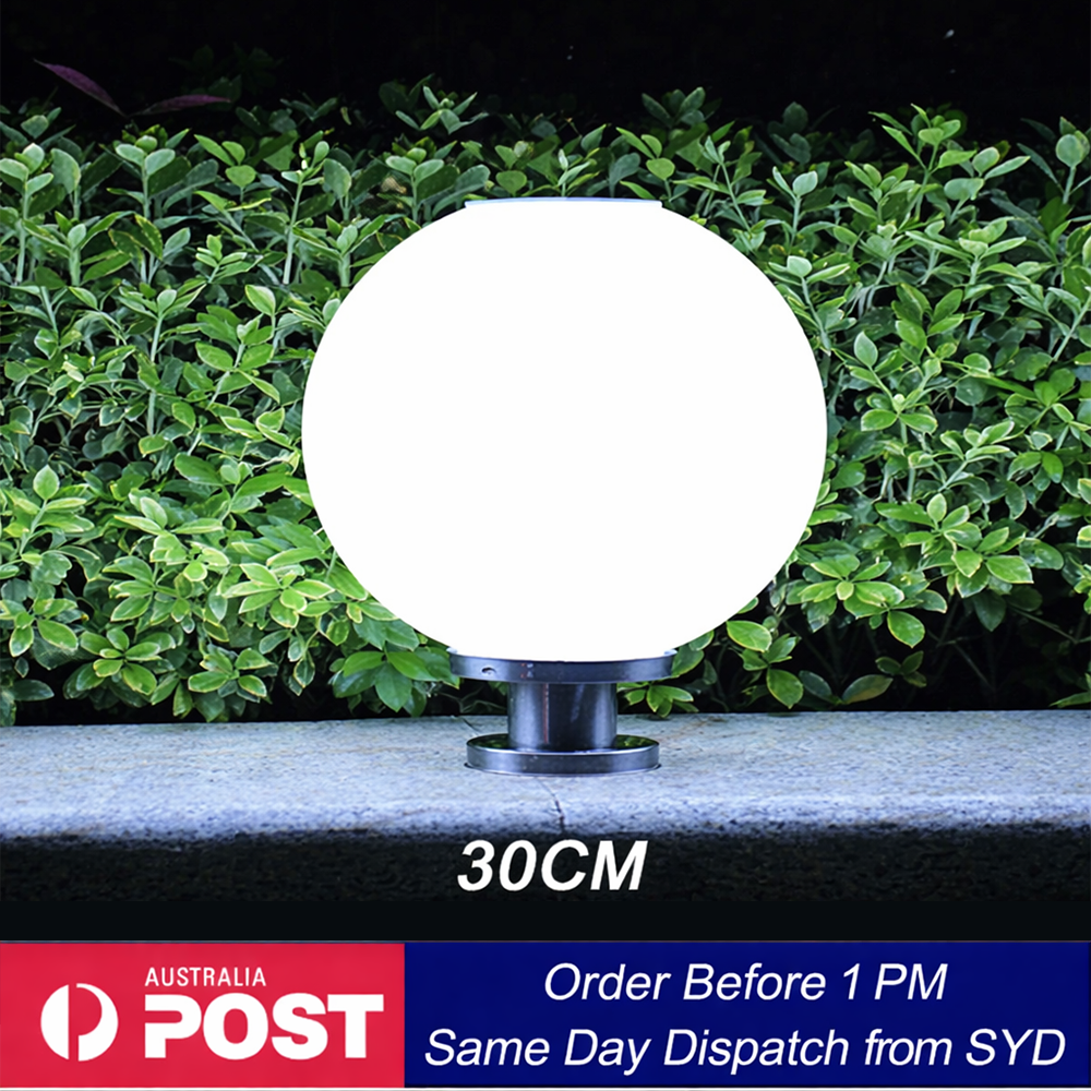 30cm solar bollard light with globe diffuser — Spherical Pillar Light Lantern Ball shape