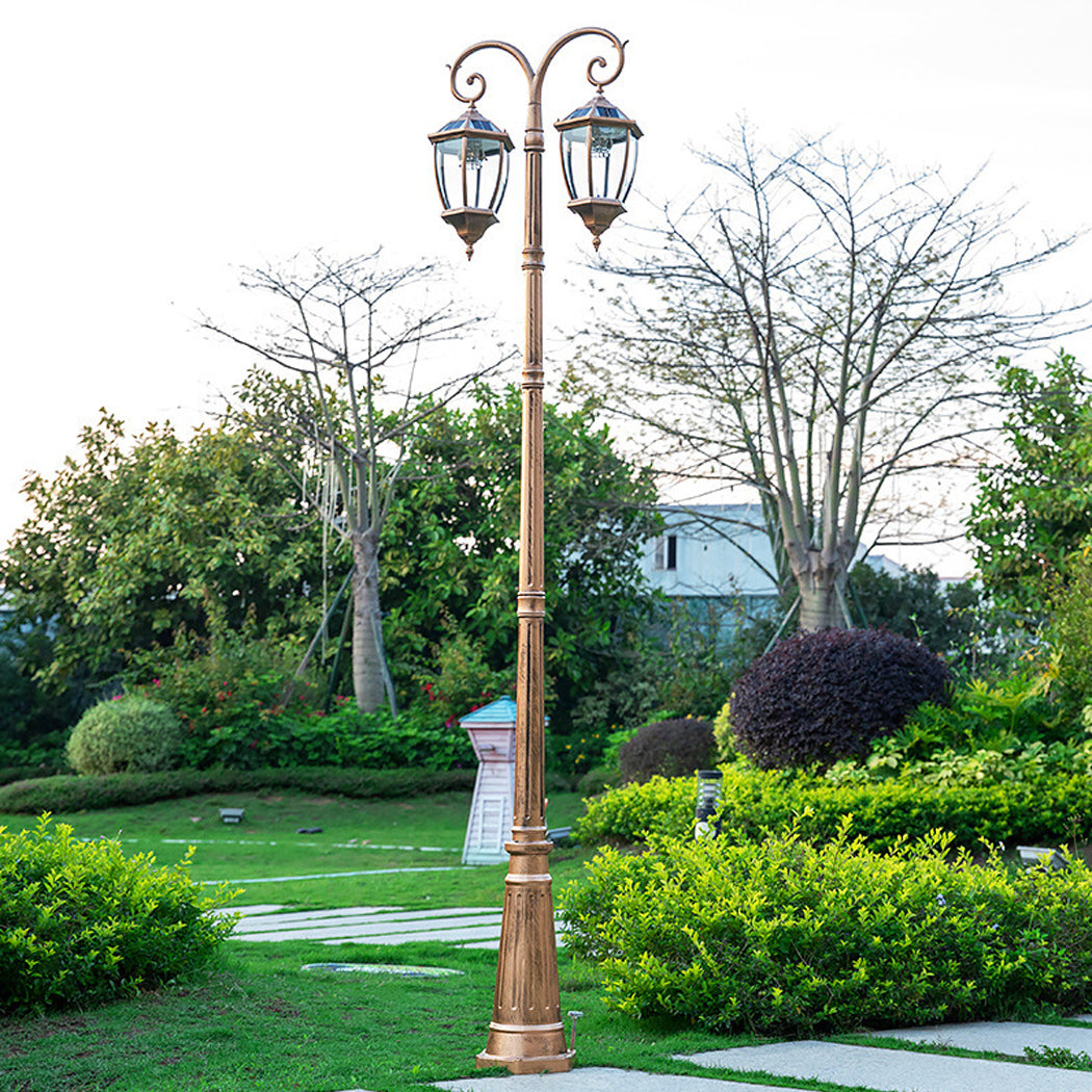 Double Head Antique Solar Coach Post Light Bronze Clear Glass street Lantern Hexagonal