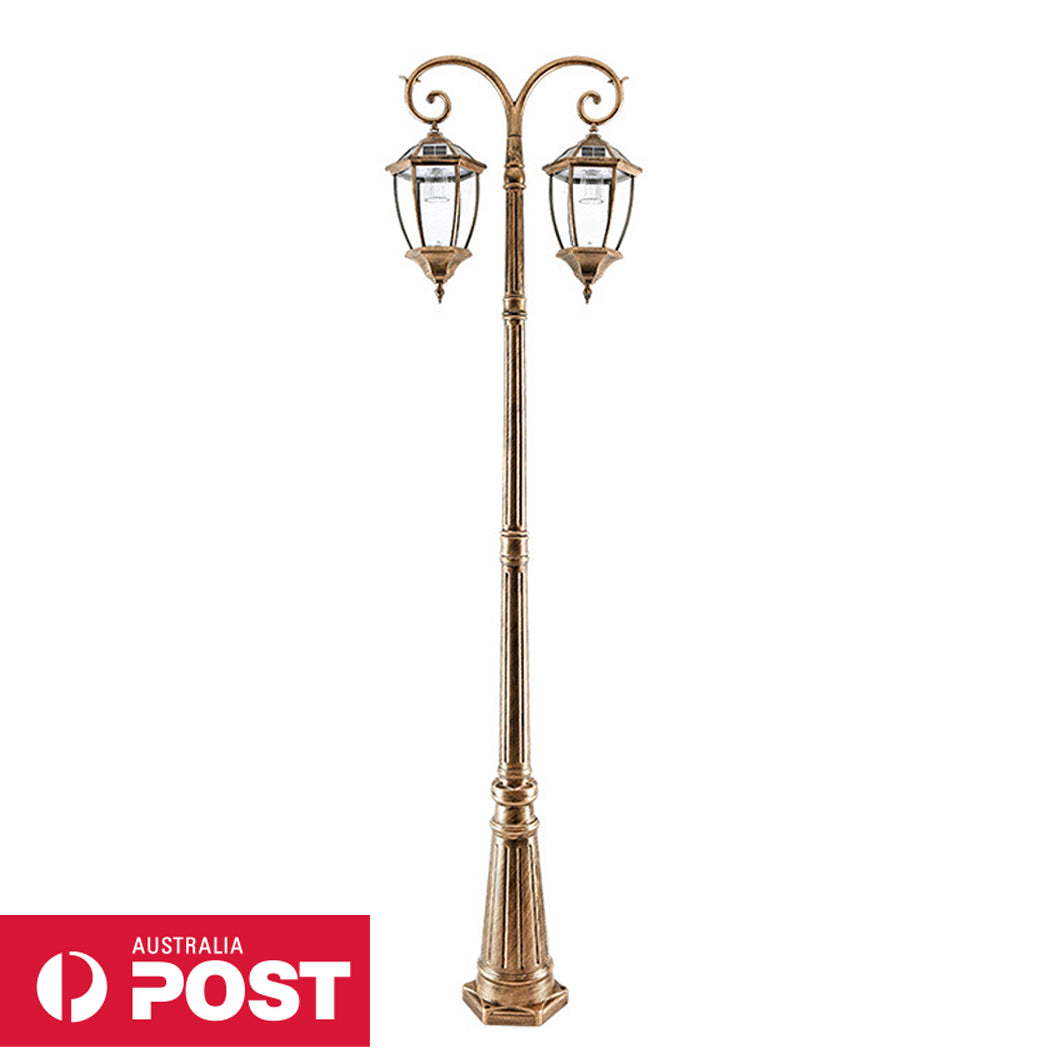 Double Head Antique Solar Coach Post Light Bronze Clear Glass street Lantern Hexagonal