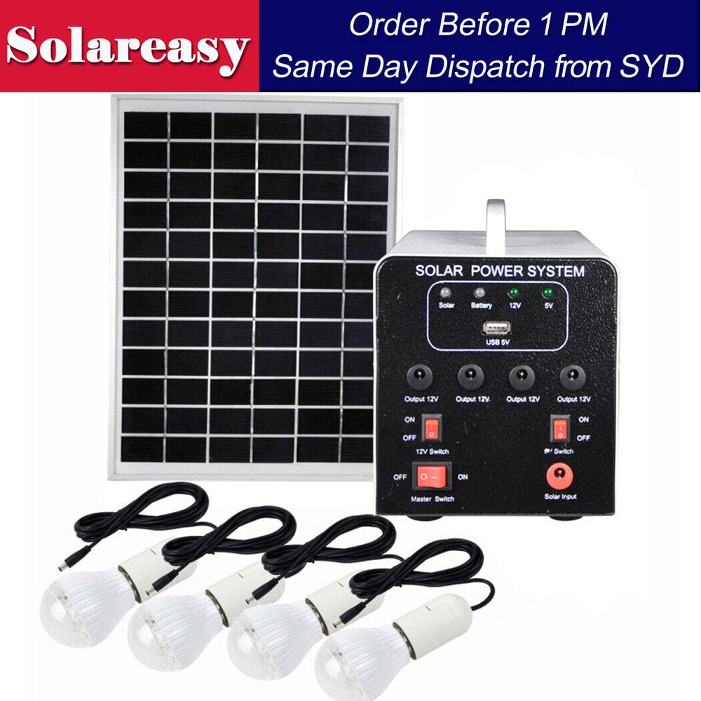 Solar Panel Power Generator Kit Solar Panel Battery 4 bulbs 25W Off-Gr ...