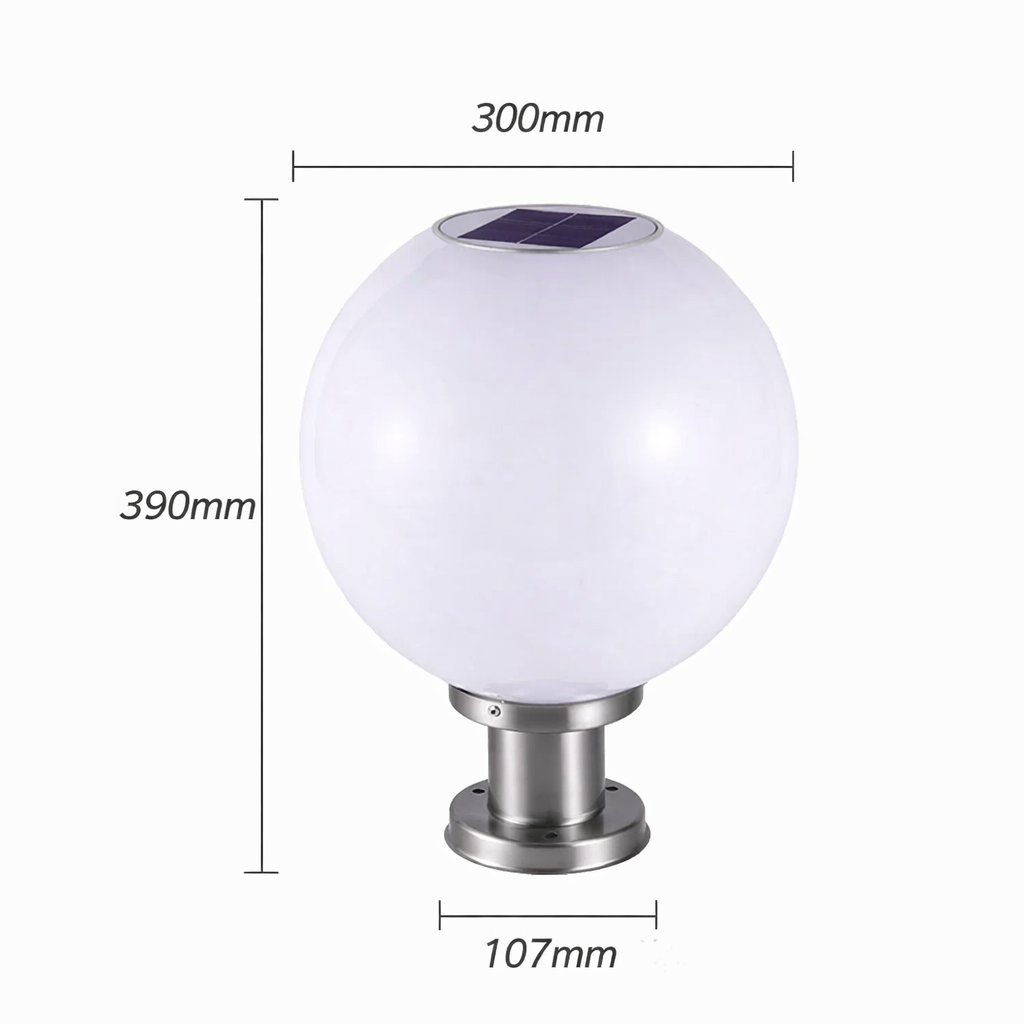 30cm solar bollard light with globe diffuser — Spherical Pillar Light Lantern Ball shape
