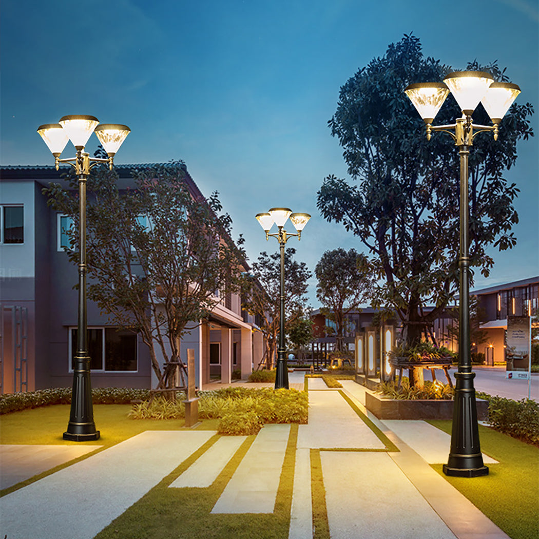 Double Head Solar Post Light 2 Head Solar Street Lantern Flat Top Lawn Walkway