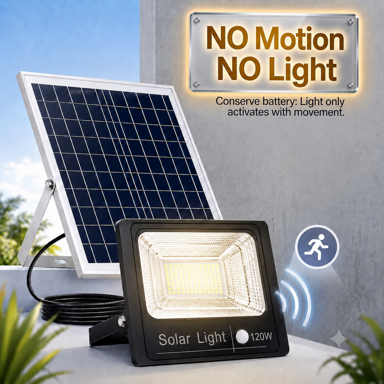 Solar Motion Sensor Floodlight Light — 120W PIR Motion Sensor IP65 / 12000 LM