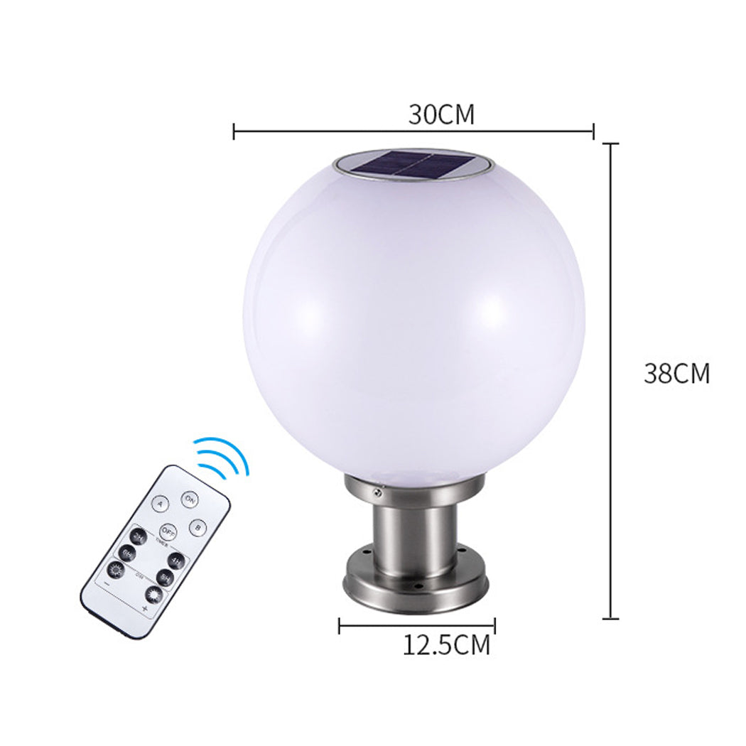 Solar White Spherical Globe Pillar Light 3 Lighting Modes Waterproof Post-Mounted Lights