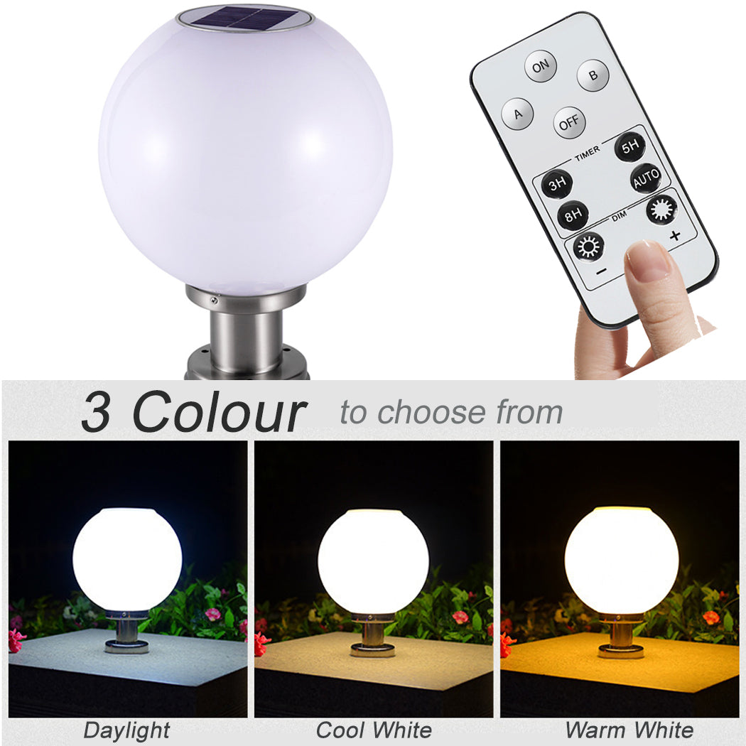 Solar White Spherical Globe Pillar Light 3 Lighting Modes Waterproof Post-Mounted Lights