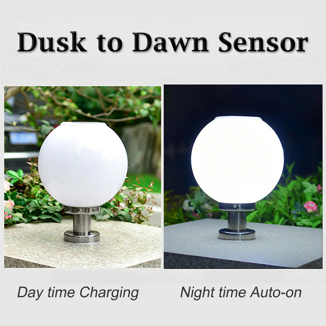 Solar White Spherical Globe Pillar Light 3 Lighting Modes Waterproof Post-Mounted Lights