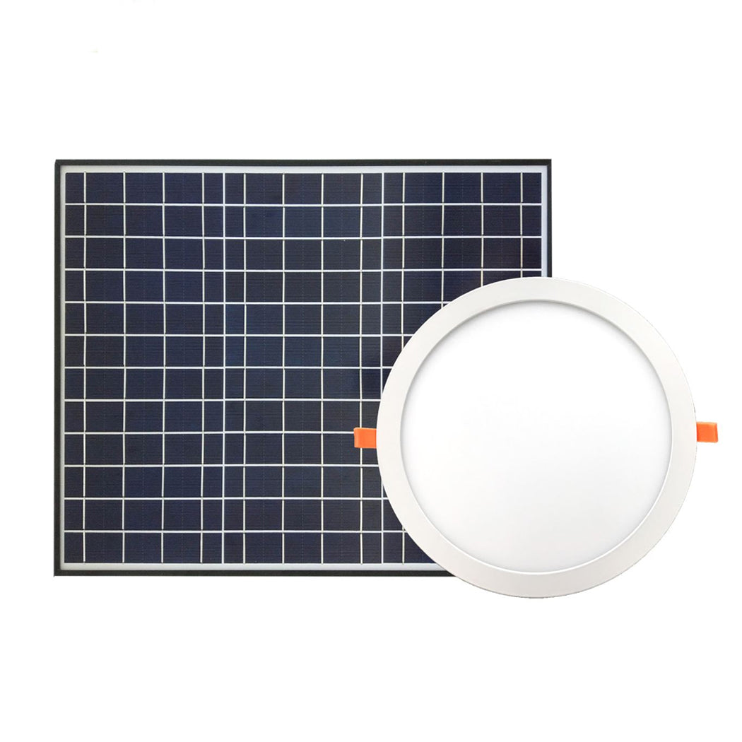 Round solar skylight with easy-mount clips and solar panel—an energy-efficient alternative to traditional skylights, requiring no roof penetration or complex installation.