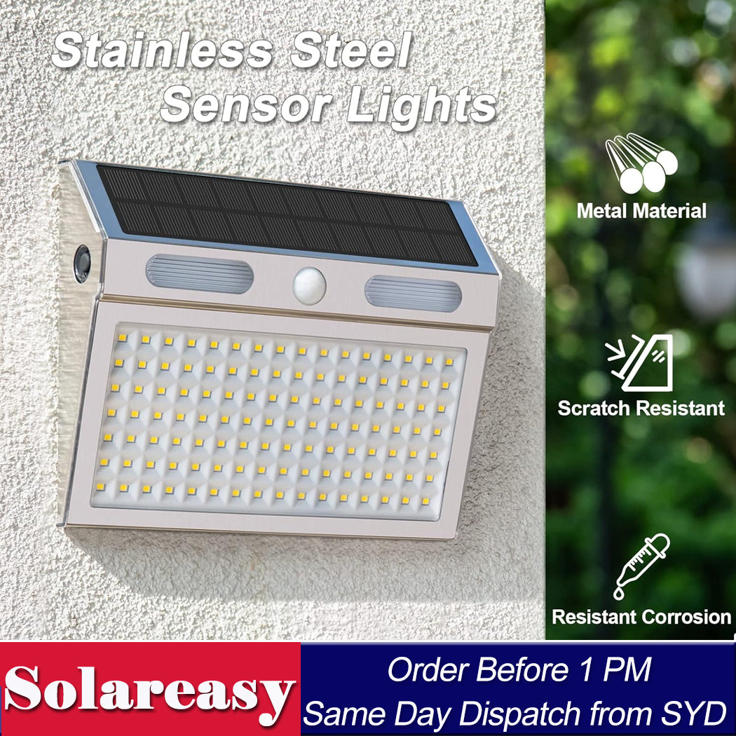 Solar Sensor Wall Light Stainless Steel Warm White DailyLight Super Bright Remote Wterproof