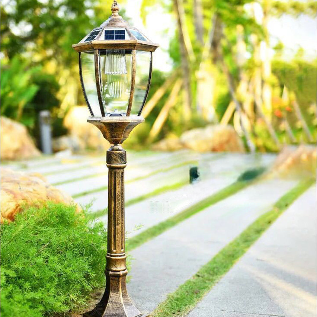 Victorian Solar Lamp Post – Antique Bronze Lantern with Clear Glass  Premium Classic Outdoor Column Light for Garden, Lawn & Walkway