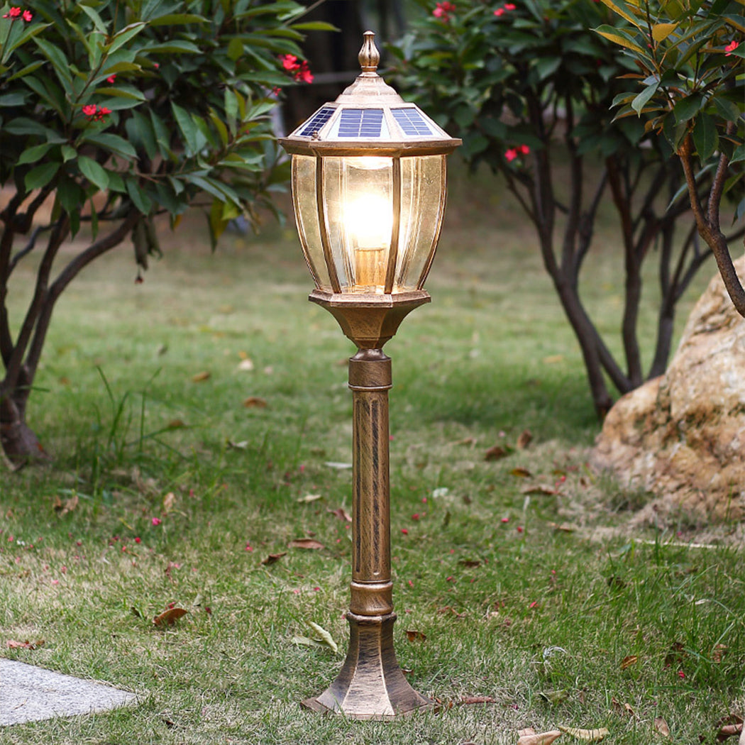 Victorian Solar Lamp Post – Antique Bronze Lantern with Clear Glass  Premium Classic Outdoor Column Light for Garden, Lawn & Walkway