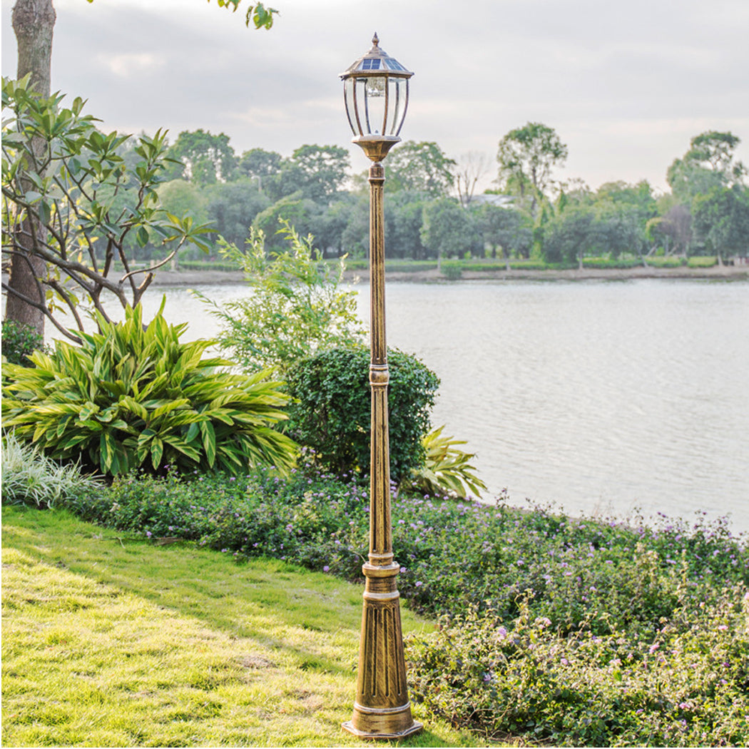 Victorian Solar Lamp Post – Antique Bronze Lantern with Clear Glass  Premium Classic Outdoor Column Light for Garden, Lawn & Walkway