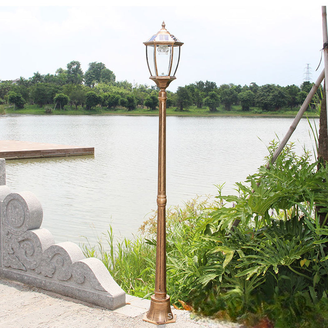 Victorian Solar Lamp Post – Antique Bronze Lantern with Clear Glass  Premium Classic Outdoor Column Light for Garden, Lawn & Walkway