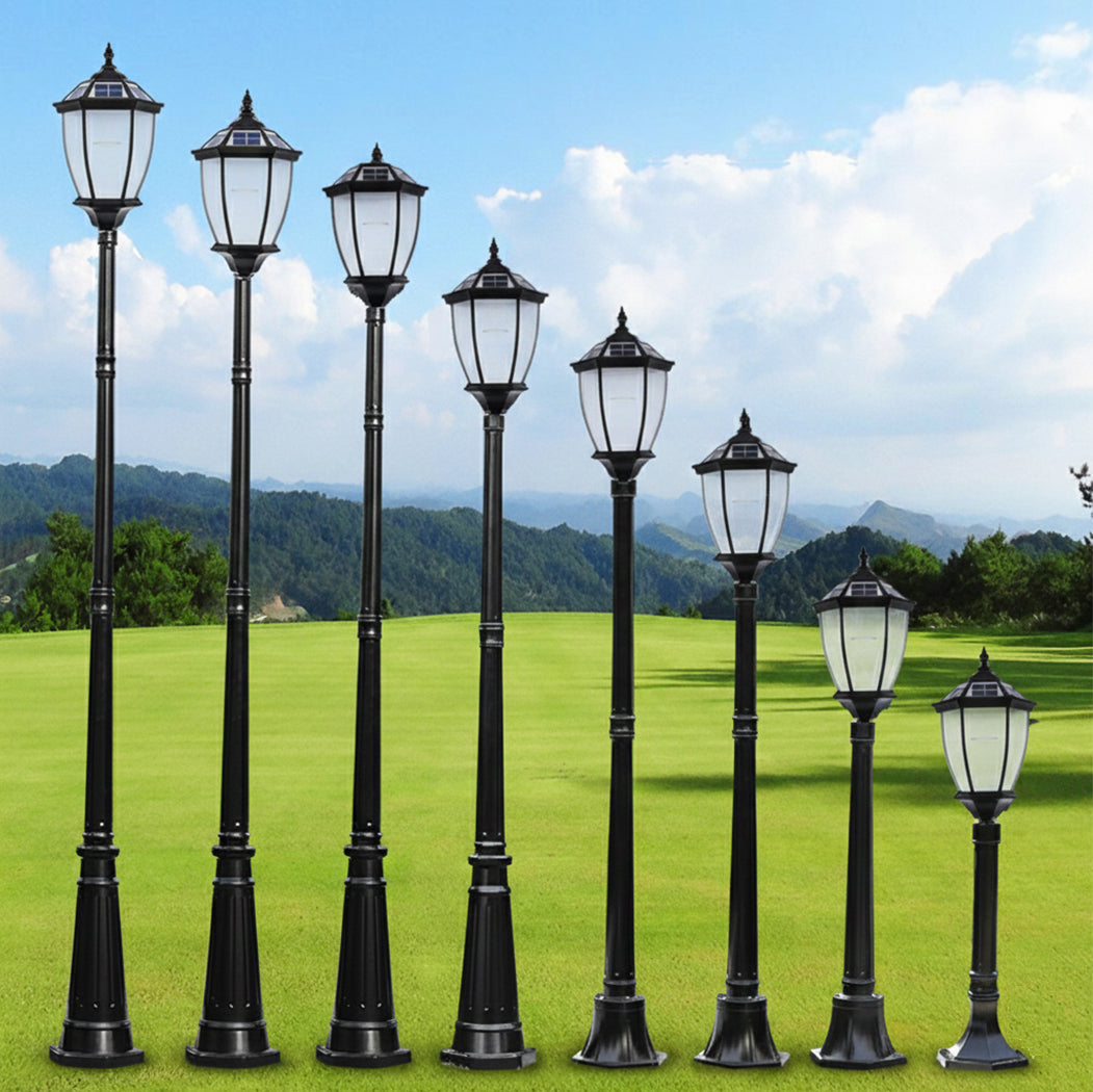 Victorian Solar Post Light - Black Lamp Post Antique Lantern with Clear Glass Clear Glass Lights Yard Lawn Walkway