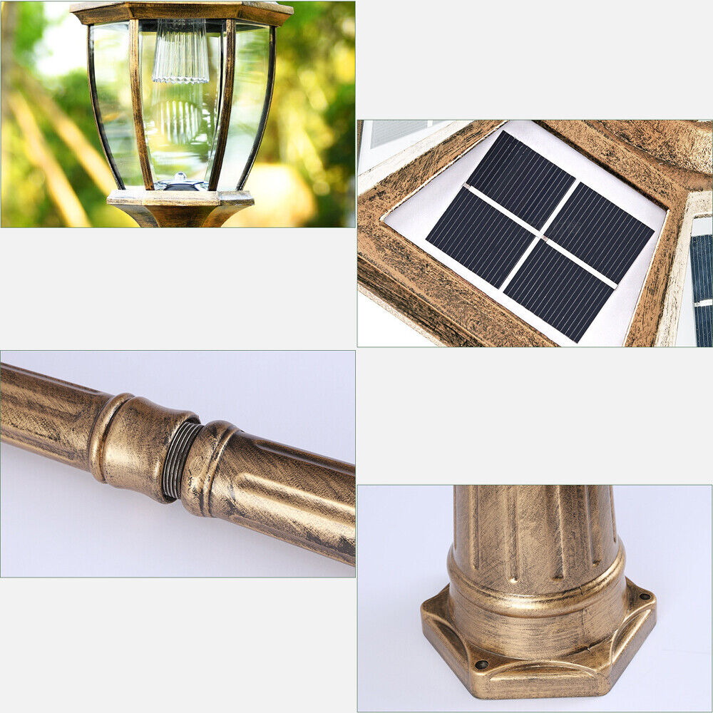 Double Head Antique Solar Coach Post Light 2 Head Clear Glass street Lantern Hexagonal