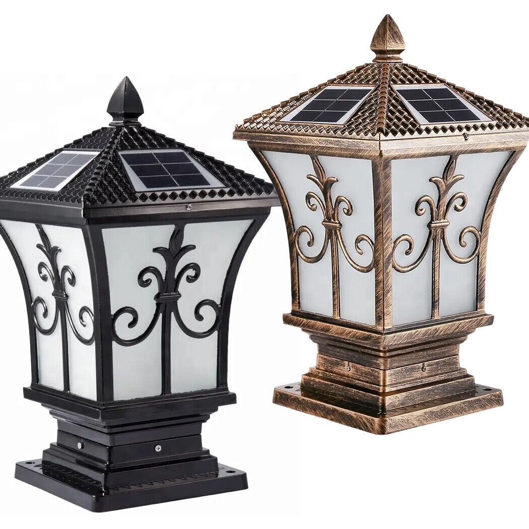 2 x PCS Solar Post Light Lantern Solar Pillar Light Solar Coach Lamp Black Brown