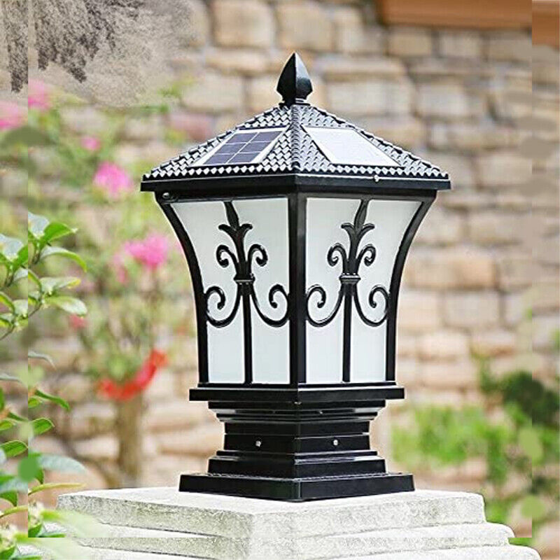 2 x PCS Solar Post Light Lantern Solar Pillar Light Solar Coach Lamp Black Brown