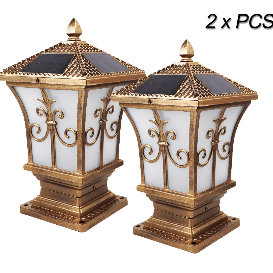 2 x PCS Solar Post Light Lantern Solar Pillar Light Solar Coach Lamp Black Brown