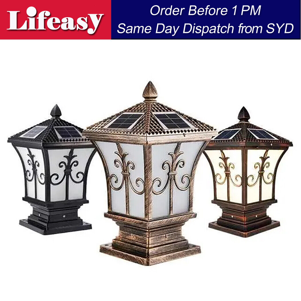 2 x PCS Solar Post Light Lantern Solar Pillar Light Solar Coach Lamp Black Brown