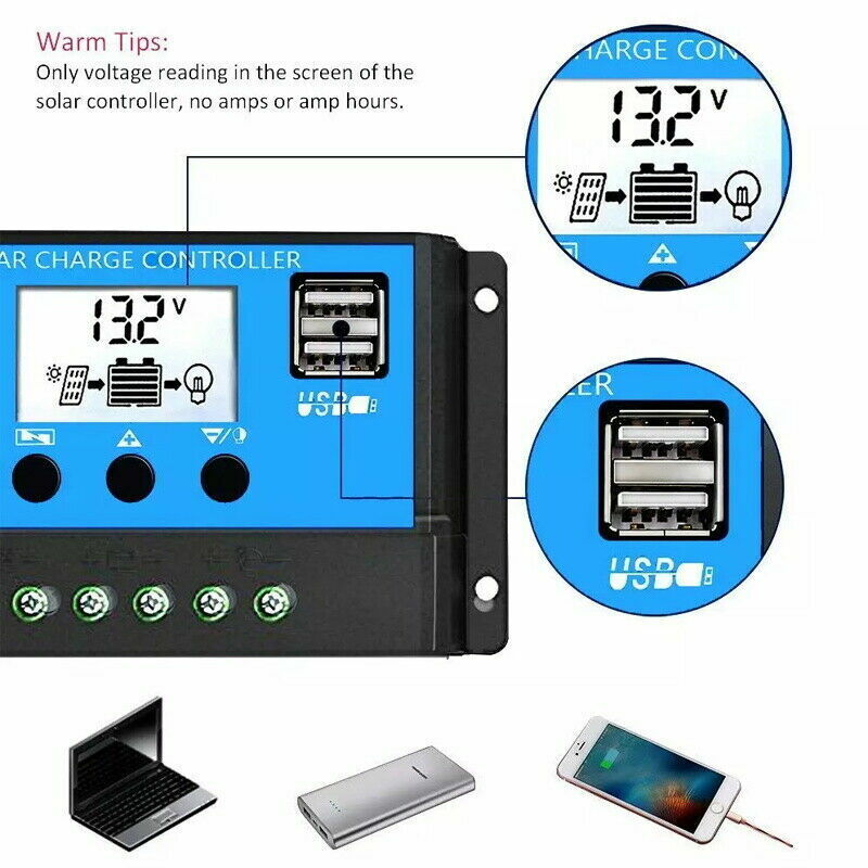 Solar Panel Charge Controller Regulator 12V/24V auto dual USB 30A/20 Battery PWM
