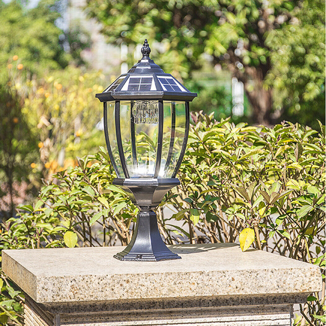 Solar Stone Pillar Light Hexagonal Solar Post Lamp Clear Glass Gate Porch Light