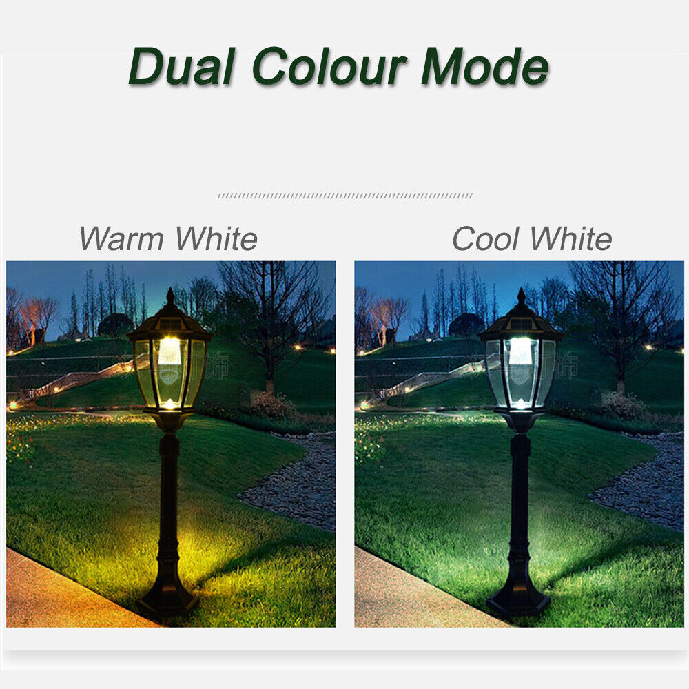 Double Head Antique Solar Coach Post Light 2 Head Clear Glass street Lantern Hexagonal