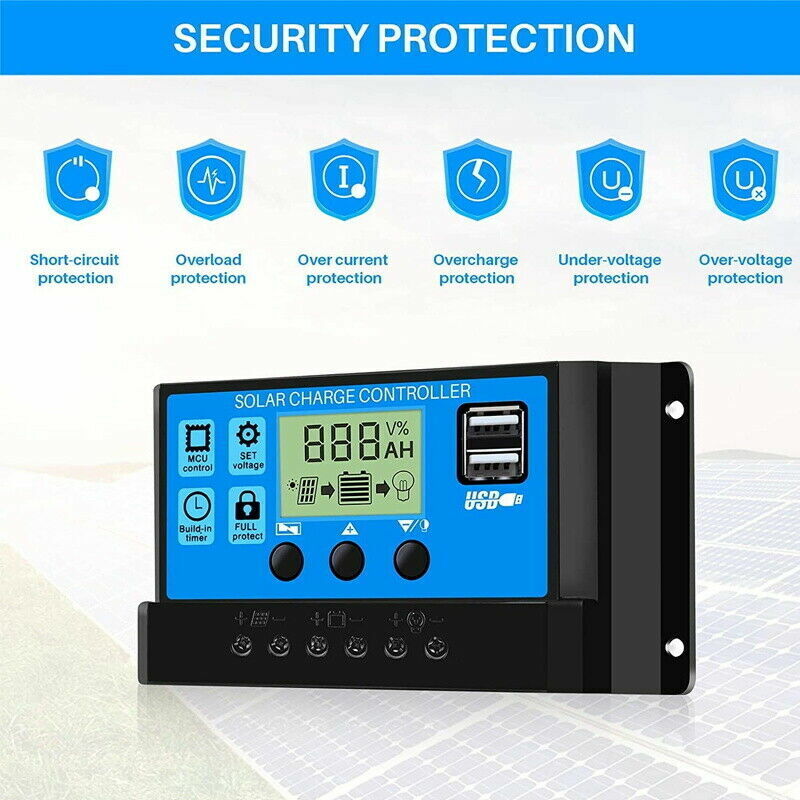 Solar Panel Charge Controller Regulator 12V/24V auto dual USB 30A/20 Battery PWM